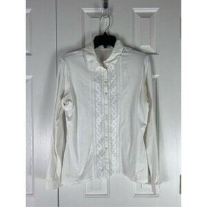 Anne Fontaine Womens Embroidered Stretch White Button Up Blouse Size 42